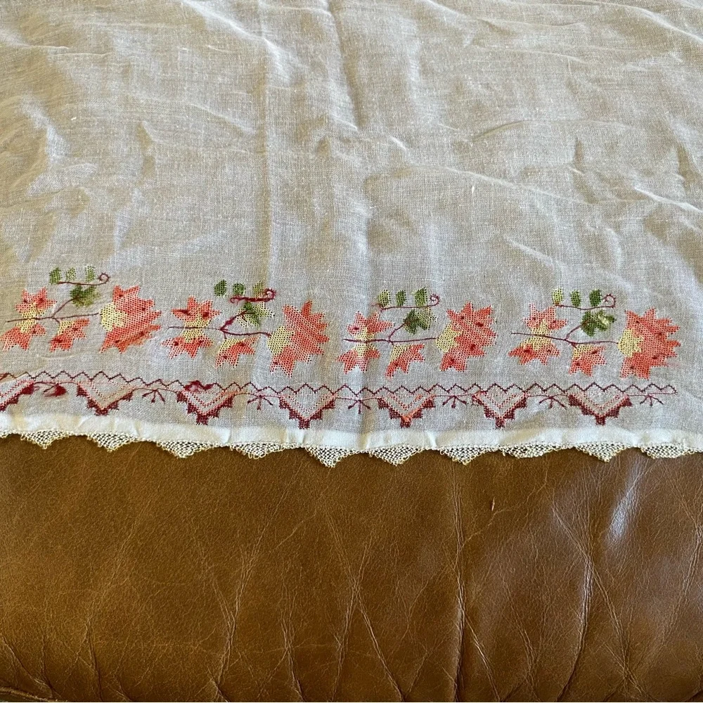 Vintage Gauze Cross Stitch / Crochet Mantel Cover Table Runner